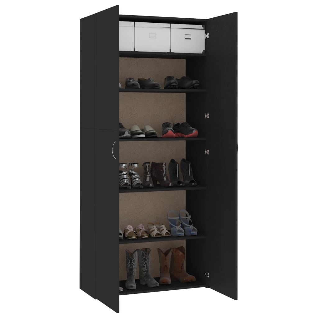 800289 vidaXL Shoe Cabinet Black 80x35,5x180 cm Chipboard