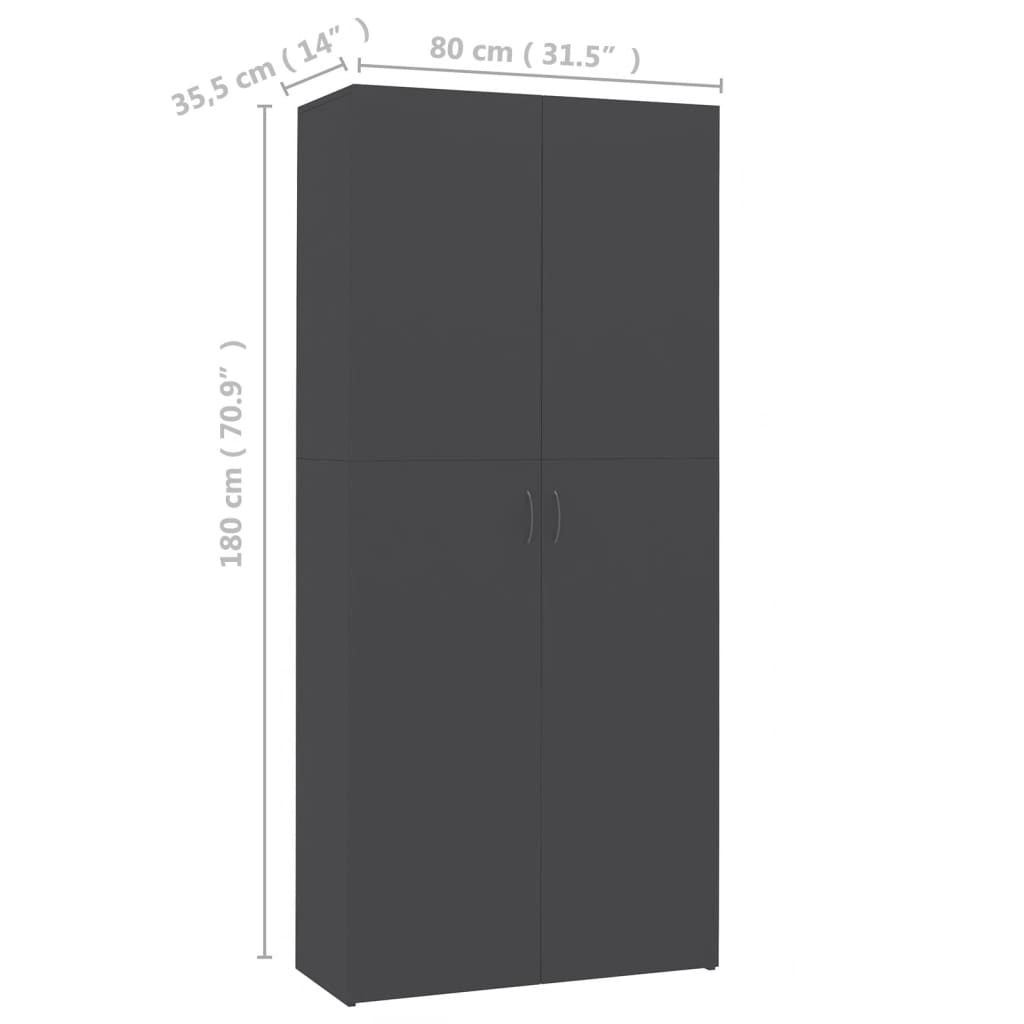 800290 vidaXL Shoe Cabinet Grey 80x35,5x180 cm Chipboard
