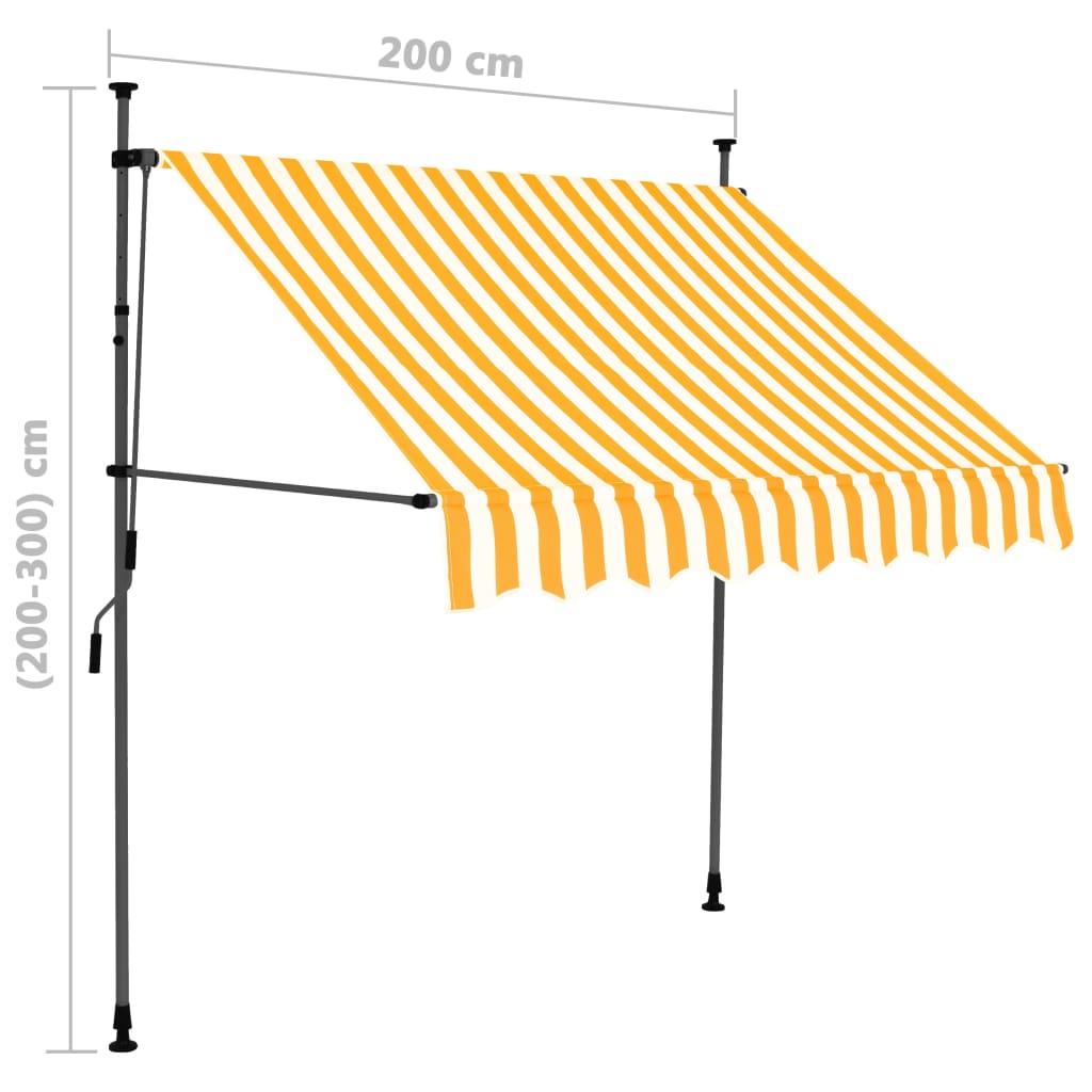 Handvirk Útdraganleg Markísa með LED 200 cm Hvít og Appelsínugul