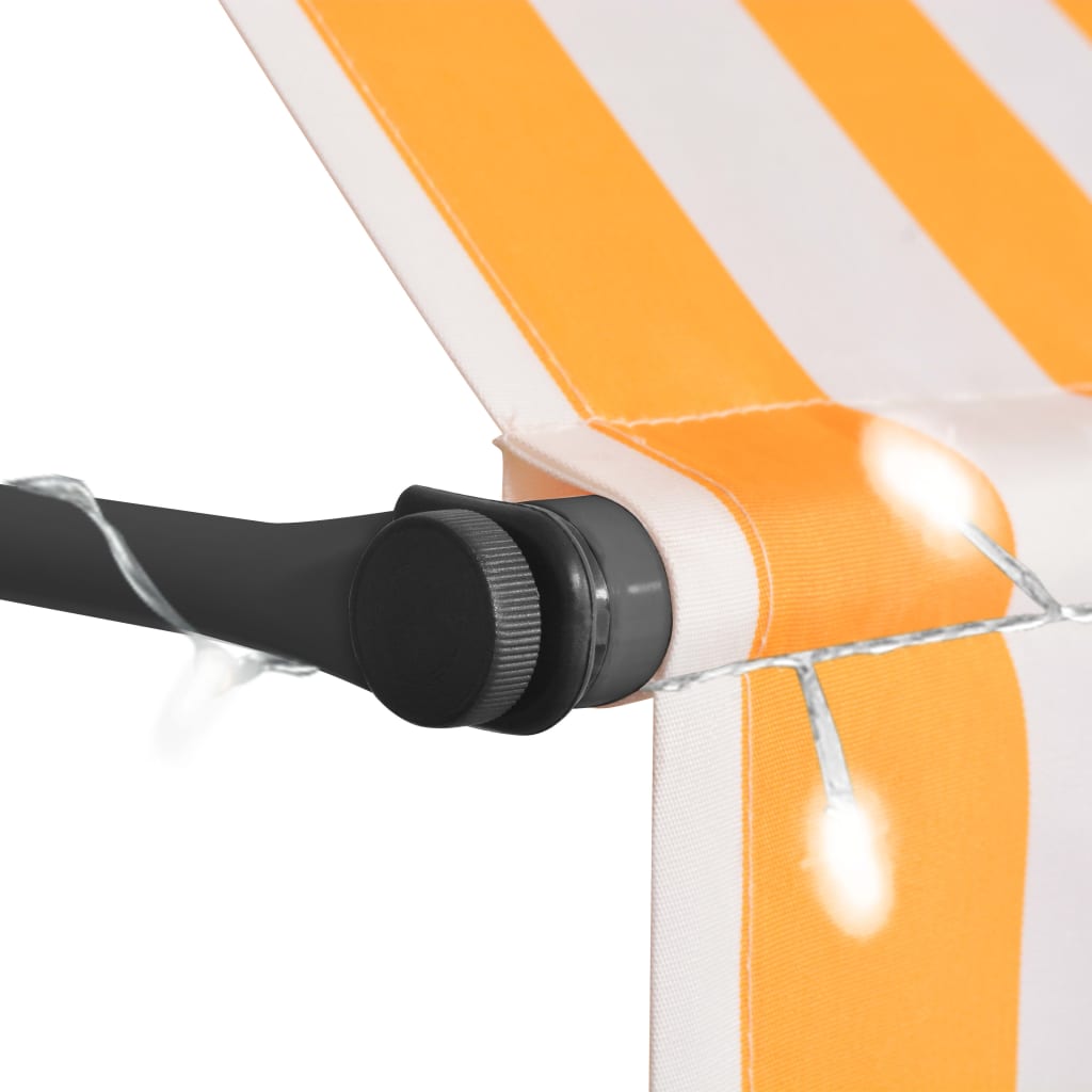 Handvirk Útdraganleg Markísa með LED 350 cm Hvít og Appelsínugul