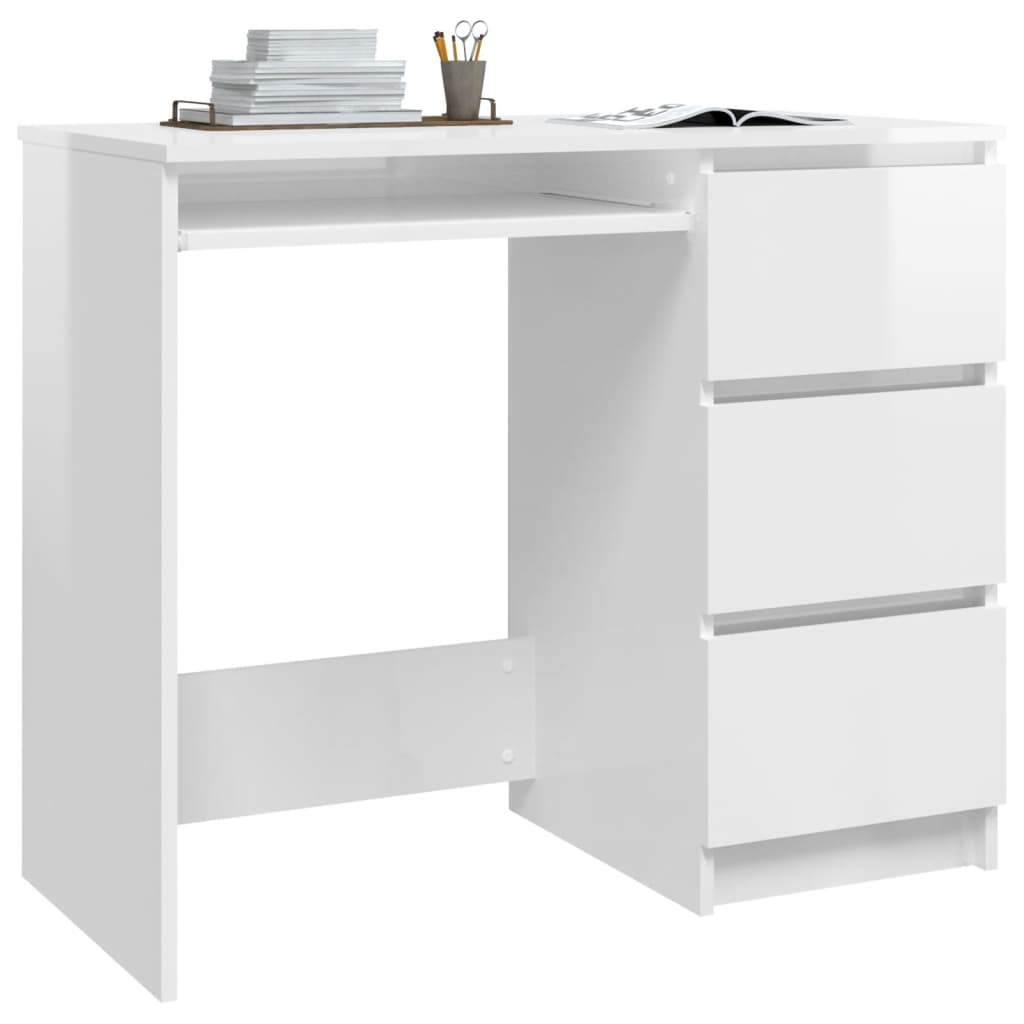 801379 vidaXL Desk High Gloss White 90x45x76 cm Chipboard