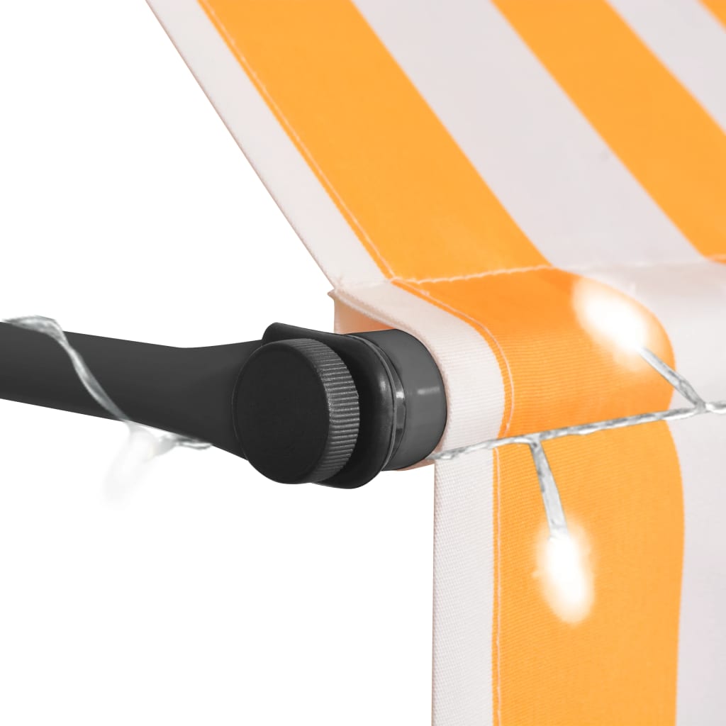 Handvirk Útdraganleg Markísa með LED 200cm Hvít og Appelsínugul